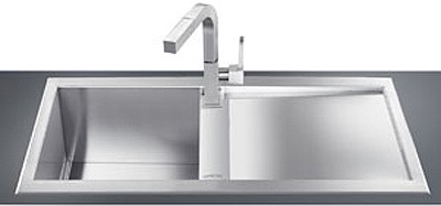 Larger image of Smeg Sinks 1.0 Bowl Low Profile Stainless Steel Sink, Right Hand Drainer.