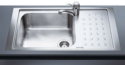 Larger image of Smeg Sinks 1.0 Bowl Low Profile Stainless Steel Sink, Right Hand Drainer.