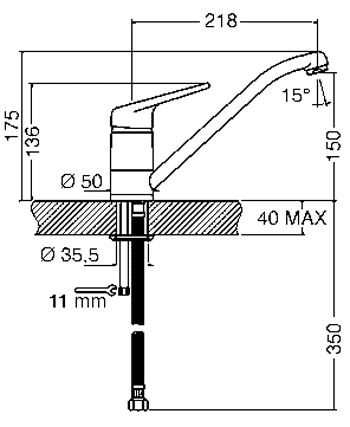 Technical image of Smeg Taps Kitchen Tap With Single Lever Control (Chrome).