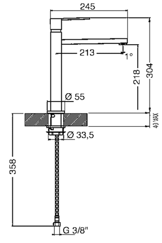 Technical image of Smeg Taps Tall Kitchen Tap With Single Lever Control (Brushed Stainless Steel).