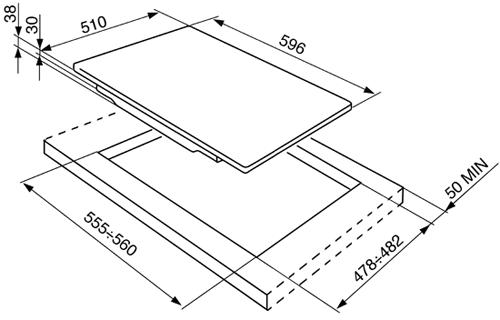 Technical image of Smeg Gas Hobs Piano 4 Burner Gas Hob. 60cm (Polished Stainless Steel).