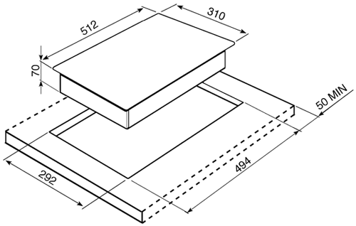 Technical image of Smeg Gas Hobs Domino Ultra Low Profile Stone Grill. 30cm (Stainless Steel).