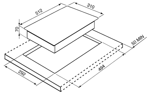 Technical image of Smeg Teppanyaki Domino Low Profile Teppanyaki. 30cm (Stainless Steel).
