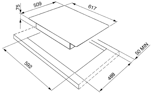 Technical image of Smeg Gas Hobs Classic 4 Burner Gas Hob. 60cm (Stainless Steel).