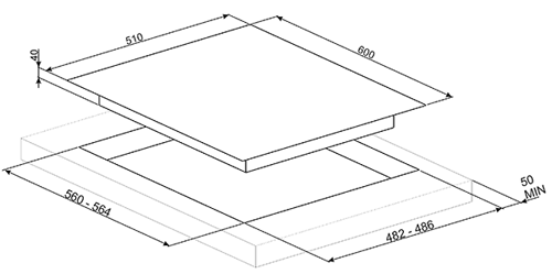 Technical image of Smeg Gas Hobs Linea Low Profile 4 Burner Gas Hob. 60cm (Black Glass).