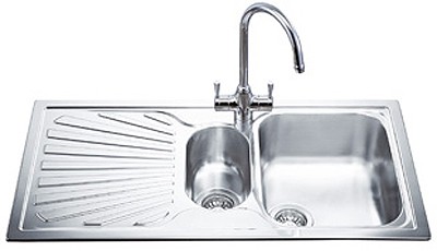 Larger image of Smeg Sinks 1.5 Bowl Stainless Steel Inset Kitchen Sink With Left Hand Drainer.
