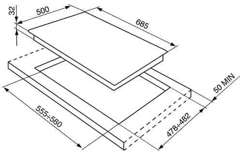 Technical image of Smeg Gas Hobs Classic 5 Burner Gas Hob. 70cm (Stainless Steel).