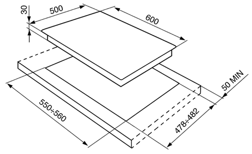 Technical image of Smeg Gas Hobs Classic 4 Burner Gas Hob. 60cm (Stainless Steel).