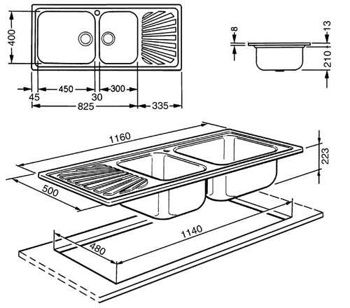 Technical image of Smeg Sinks 2.0 Anti-Scratch Stainless Steel Kitchen Sink With Left Hand Drainer.