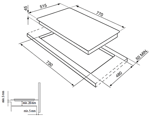 Technical image of Smeg Induction Hobs 4 Ring Induction Hob With Angled Edge. 77cm.