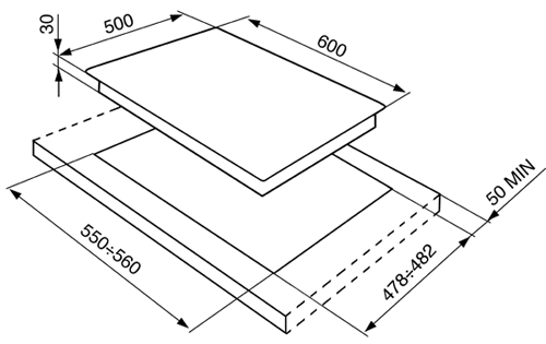 Technical image of Smeg Gas Hobs Cortina 4 Burner Gas Hob With Silver Controls. 60cm (Anthracite).