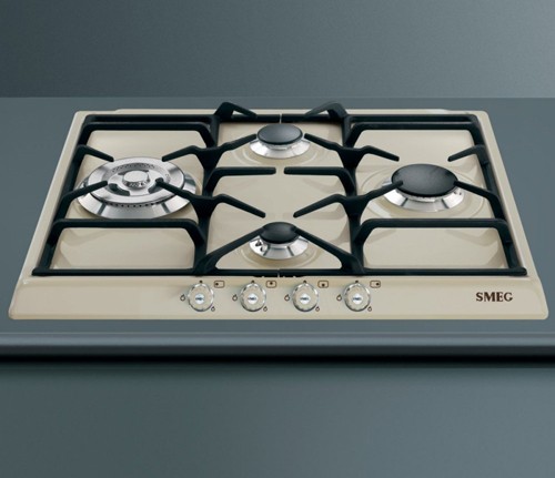 Larger image of Smeg Gas Hobs Cortina 4 Burner Gas Hob With Silver Controls. 60cm (Cream).