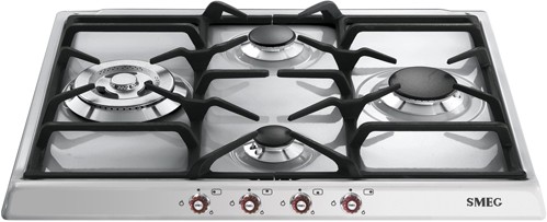 Larger image of Smeg Gas Hobs Cortina 4 Burner Gas Hob With Red Controls. 60cm (S Steel).
