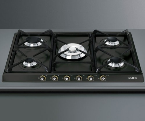 Larger image of Smeg Gas Hobs Cortina 5 Burner Gas Hob With Brass Controls. 70cm (Anthracite).