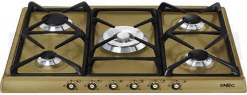 Larger image of Smeg Gas Hobs Cortina 5 Burner Gas Hob With Brass Controls. 70cm (Brass).