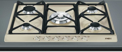Larger image of Smeg Gas Hobs Cortina 5 Burner Gas Hob With Silver Controls. 70cm (Cream).