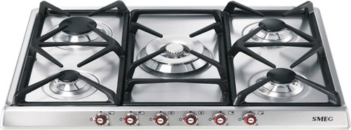 Larger image of Smeg Gas Hobs 5 Burner Gas Hob With Red Controls. 70cm (Stainless Steel).