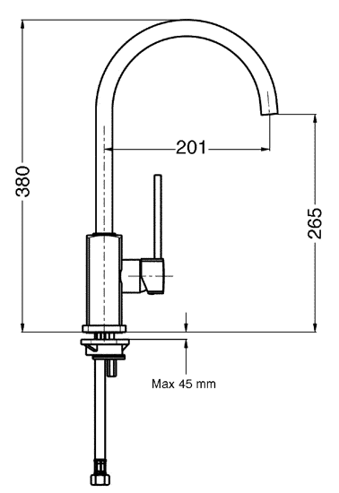 Technical image of Smeg Taps Ukparma Kitchen Tap With Single Lever (Chrome).