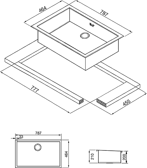 Technical image of Smeg Sinks 1.0 Bowl Stainless Steel Low Profile Inset Kitchen Sink.