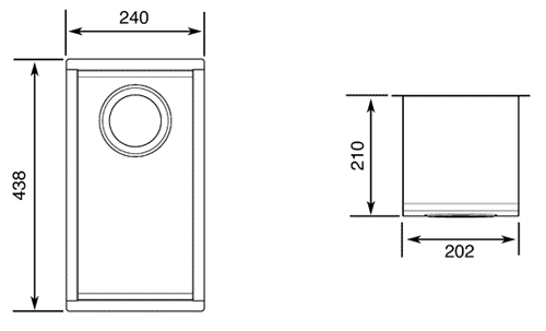 Technical image of Smeg Sinks Quadra Undermount Kitchen Sink 438x240mm (S Steel).