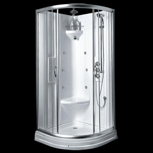Larger image of Hydra Quadrant Shower Pod With Body Jets, Valve & Shower Heads. 900x900.