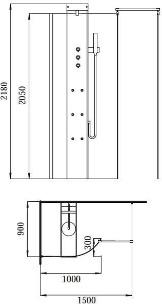 Technical image of Hydra Walk In Shower Enclosure Set. 1500x900. Left Handed.