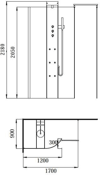 Technical image of Hydra Walk In Shower Enclosure Set. 1700x900. Left Handed.