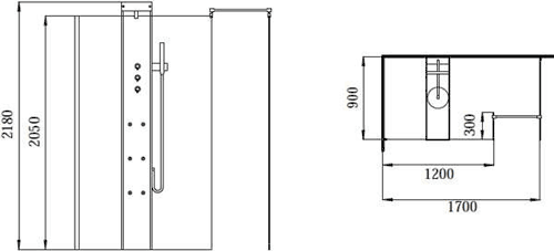 Technical image of Hydra Walk In Shower Enclosure Set. 1700x900. Left Handed.