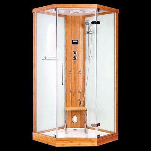 Larger image of Hydra Corner Steam Shower Cubicle (Bamboo). 1000x1000mm.