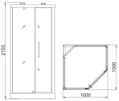 Technical image of Hydra Corner Steam Shower Cubicle (Bamboo). 1000x1000mm.