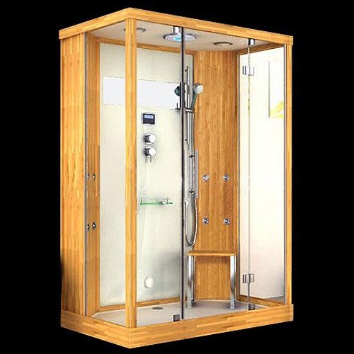 Larger image of Hydra Rectangular Steam Shower Cubicle (Bamboo). 1450x900mm.