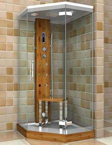 Larger image of Hydra Corner Steam Shower Cubicle (Bamboo). 1000x1000mm.