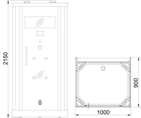 Technical image of Hydra Rectangular Steam Shower & Sauna Cubicle (Bamboo). 1000x900mm.