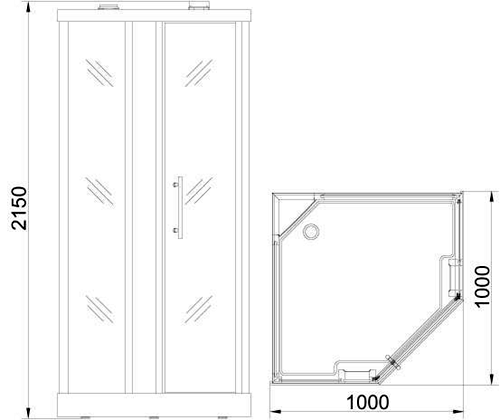 Technical image of Hydra Corner Steam Shower & Sauna Cubicle (Bamboo). 1000x1000mm.