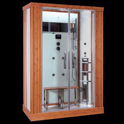 Larger image of Hydra Rectangular Steam Shower & Sauna Cubicle (Bamboo). 1450x900mm.