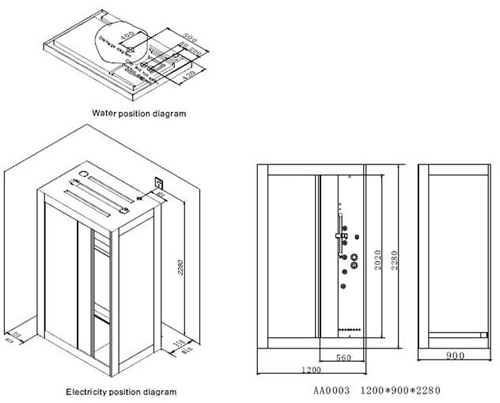 Technical image of Hydra Rectangular Steam Shower Enclosure With Mirror Ceiling. 1200x900.