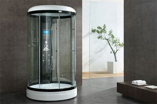 Example image of Hydra Round Steam Shower Enclosure With TV & LED Lights. 1230x2180.