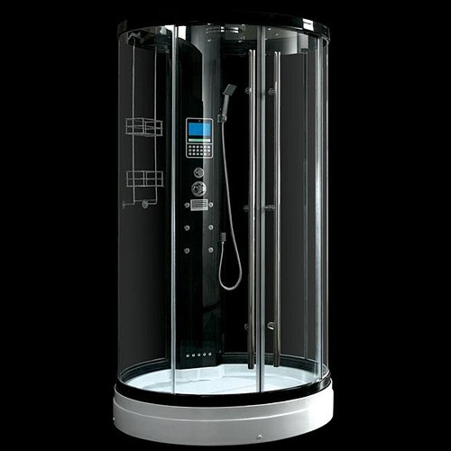 Example image of Hydra Round Steam Shower Enclosure With TV & LED Lights. 950x2250.