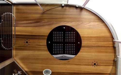 Example image of Hydra Quadrant Steam Shower Enclosure (Black, Teak). 900x900mm.