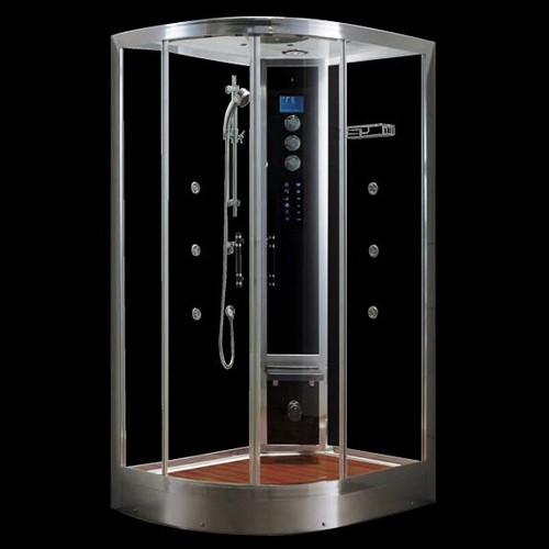 Larger image of Hydra Steam Shower Enclosure (Black, Oak, Right Handed). 1200x900mm.