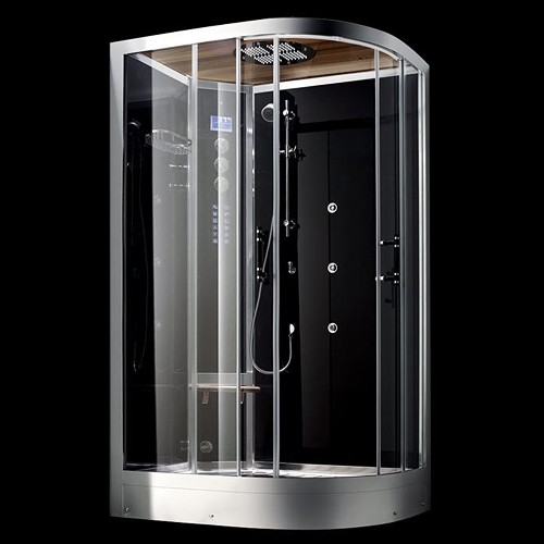 Larger image of Hydra Steam Shower Enclosure (Black, Teak, Left Handed). 1200x900mm.