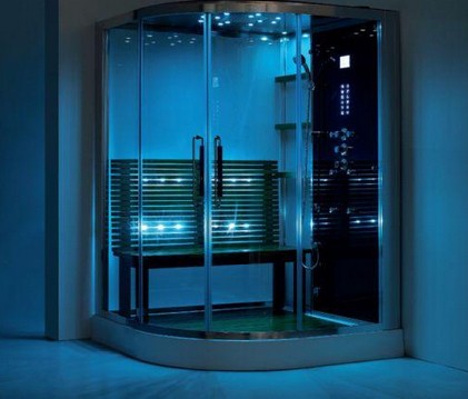 Example image of Hydra Corner Steam Shower Enclosure (Oak Trim). 1500x1500mm.