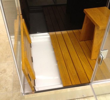 Example image of Hydra Square Steam Shower Enclosure (Black, Oak, Left Handed). 800x800.