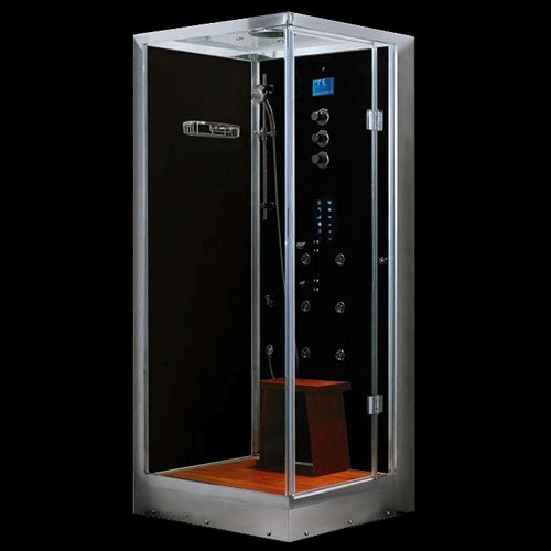Larger image of Hydra Square Steam Shower Enclosure (Black,Oak, Right Handed) 800x800.