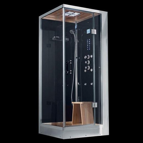 Larger image of Hydra Square Steam Shower Enclosure (Black, Teak, Right Hand). 800x800.
