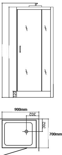 Technical image of Hydra Steam Shower Enclosure (Black, Oak, Right Handed). 900x700mm.