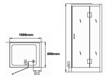 Technical image of Hydra Rectangular Steam Shower Enclosure (Oak, Right Handed). 1000x800.