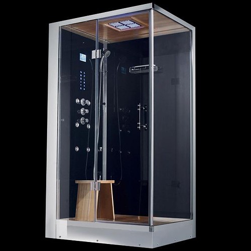 Larger image of Hydra Rectangular Steam Shower Enclosure (Teak, Left Handed). 1000x800.