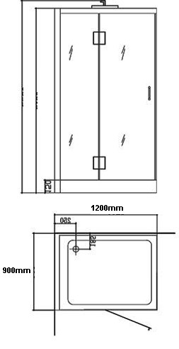 Technical image of Hydra Rectangular Steam Shower Enclosure (Oak, Left Handed). 1200x900.