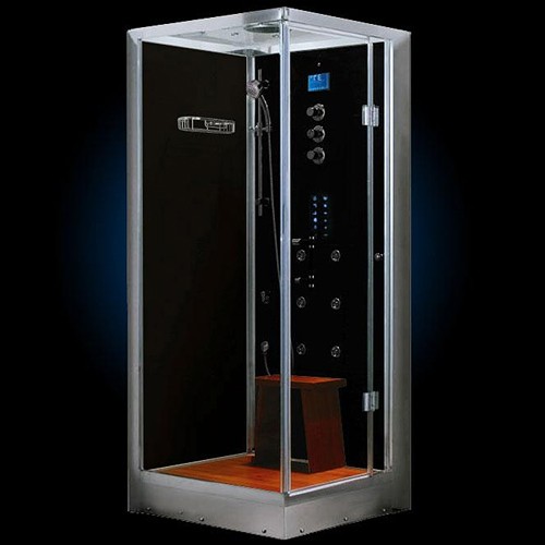 Larger image of Hydra Square Steam Shower Enclosure (Oak, Right Handed). 1000x1000.
